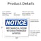 Signmission Mechanical Room No Unauthorized Access OSHA Notice Sign, Plastic, 10in W x 7in L, 2PK OS-2PACK-NS-P-710-L-15949 - alternate 2